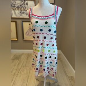 New!QUEEN OF SPARKLES Multicolor Crochet & Mirror Pailette Zigzag Cover-Up Dress